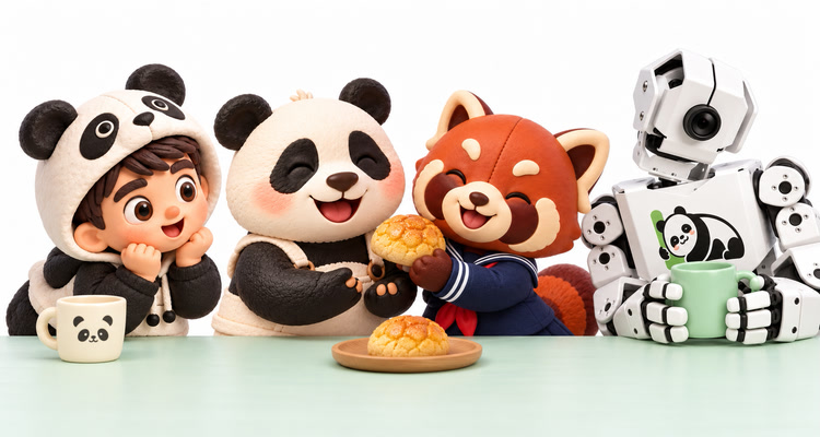 Aya, Lala, Sasa and Zhuangzi sharing snacks together